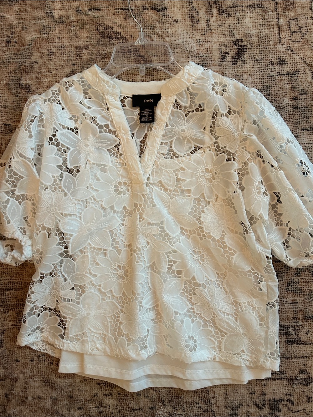 White Floral Lace Puff-Sleeve Top